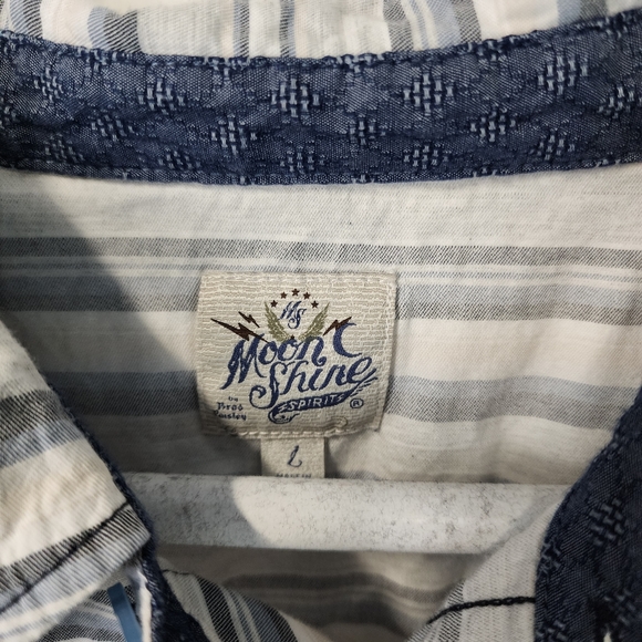 MOONSHINE SPIRIT Striped Western Pearl Snap Shirt Blue White Men’s Large - Picture 6 of 8